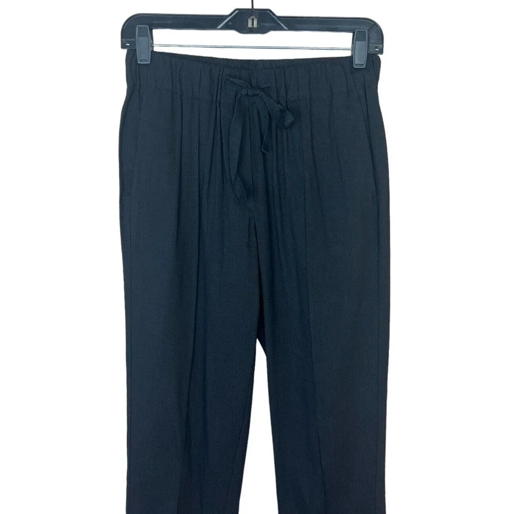 Babaton Black Errol Linen Ankle Pants S Trouser Pockets Drawstring Elastic Waist